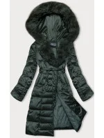 Tmavě zelená dámská zimní bunda s páskem S'west (B8195-10) Tmavě zelená dámská zimní bunda s páskem S'west (B8195-10)