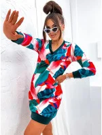 Zeleno/červené velurové šaty se vzorem listů (8268) Zeleno/červené velurové šaty se vzorem listů (8268)