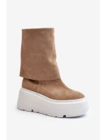 Zazoo 3410 Semišové Dámské Boty Na Masivní Platformě Bežové