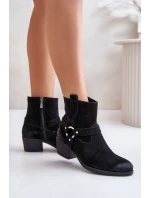 Semišové zateplené boty na podpatku černé Zazoo 60477