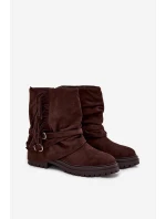 Zateplené dámské kotníkové boty s třásněmi a klarami na ploché podrážce čokoládové Helianne