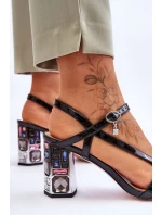 lakované sandály na ozdobném podpatku D&A CR-232 Černe