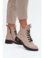 Kožené dámské kotníkové boty na nízkém podpatku Vinceza – béžové