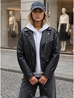 Dámská bunda ve stylu Ramones z ekologické kůže, černá, FashionStreet TY5917 Dámská bunda ve stylu Ramones z ekologické kůže, černá, FashionStreet TY5917