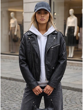 Dámská bunda ve stylu Ramones z ekologické kůže, černá, FashionStreet TY5917 Dámská bunda ve stylu Ramones z ekologické kůže, černá, FashionStreet TY5917