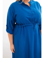 Dámská viskózová sukýnka Plus Size s knoflíky a zavazováním v pase chabrová