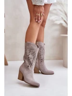 Vyřezávané Kozačky Do Poloviny Lýtka Na Podpatku Semišové Lewski 3609 Kávový Krém