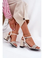 Dámské sandály na podpatku se zirkony a pletením Béžové Vinceza 62228