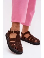 Dámské římské sandály s zlatou sponou na platformě Čokoládová Terelina