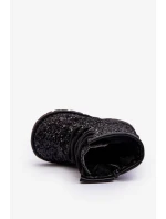 Dětské třpytivé zateplené kotníkové boty na zip, černá Saussa Dětské třpytivé zateplené kotníkové boty na zip, černá Saussa