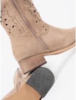 Designové  kozačky dámské hnědé na širokém podpatku