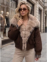 Krátká dámská bunda s odnímatelnou kožešinou, hnědá, FashionStreet TY5839 Krátká dámská bunda s odnímatelnou kožešinou, hnědá, FashionStreet TY5839
