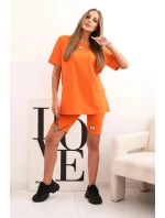 Dámský bavlněný komplet s krátkým rukávem a šortkami tmavě oranžová