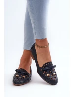 Dámské lodičky s vyřezávanými detaily a mašlí tmavě modré Nestavia