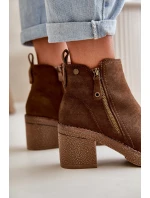 Zateplené Dámské Boty Na Podpatku Z Ekologického Zamsu Tmavě Hnědé Velarilla