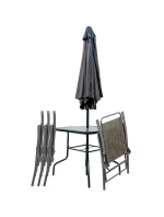 SADA ZAHRADNÍHO NÁBYTKU SYDNEY STŮL 4 ŽIDLE A SLUNEČNÍK ŠEDÁ