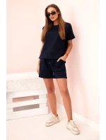 Dámský punto set s krátkými rukávy a šortkami námořnická modř