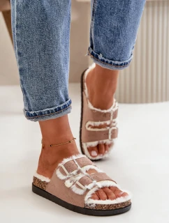 Dámské Pantofle S Přezkami A Kožíškem Béžové Ezilena