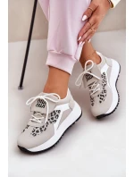 Sportovní boty sneakers dámské na platformě panterka bílo-bežové Pumbes