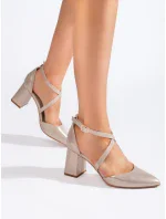 Pohodlné lodičky dámské zlaté na širokém podpatku Pohodlné lodičky dámské zlaté na širokém podpatku