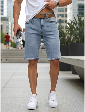 Pánské džínové šortky s páskem modré FashionStreet SX2576