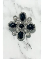 Brož Květina 2 stříbrná + černá