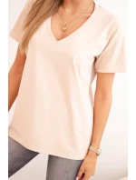 Dámská bavlněná blůza s výstřihem do V a krátkým rukávem béžová