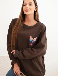 Dámská oversize mikina z bavlny s barevnými křídly na zádech hnědá