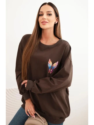 Dámská oversize mikina z bavlny s barevnými křídly na zádech hnědá