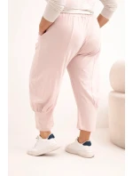 Dámské kalhoty Plus Size s nízkým sedem a gumou v pase tmavě pudrově růžové