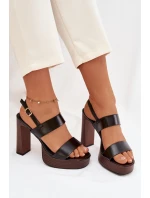 Dámské sandály na podpatku a platformě Eko kůže Černé Hanelia