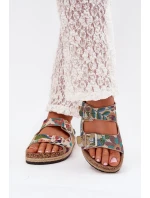 Dámské vzorované pantofle na korkové platformě s přezkami Lee Cooper – multicolor