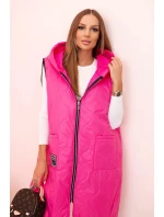 Dámská prošívaná vesta Plus Size s kapucí na zip růžová