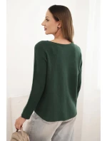 Dámský svetr z viskózy s dlouhým rukávem a kulatým výstřihem tmavě zelený