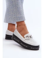 [Dámské kožené mokasíny na platformě s ozdobou S.Barski LR750 bílé]