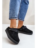 Dámské pantofle zateplené kožíškem na platformě černé Azida