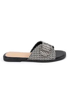 Trendy nazouváky Czarno-biały dámské na plochém podpatku