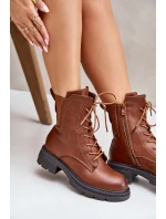 Zateplené boty workery na zip hnědé Leairae