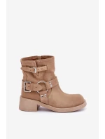 Dámské Semišové Boty Na Nízkém Blokovém Podpatku Se Pásky Zazoo 3644 Béžové