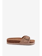 Kožené dámské nazouváky s přezkou tmavě béžové Emiline