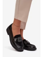 Lakované dámské mokasíny s ozdobnou přezkou S.Barski – černé