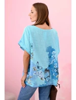 Dámská bavlněná košile s motýly a květinami tyrkys
