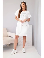 Dámské šaty z viskózy s krátkým rukávem a ozdobným potiskem ecru