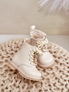 Zateplené dětské boty s medvídkem na zip béžové Enchanta