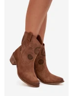 Semišové kožené dámské boty s výřezy na podpatku Zazoo 3844 hnědé