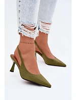 Dámské sandály na podpatku z imitace semiše zelené Saria