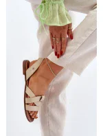 Zazoo Pohodlné kožené nazouvací sandály, béžová