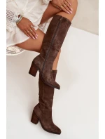 Dámské kozačky na sloupkovém podpatku se zipem Lissara – hnědé, eko semiš Dámské kozačky na sloupkovém podpatku se zipem Lissara – hnědé, eko semiš