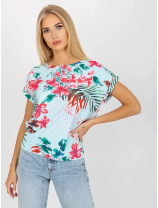 Dámská halenka WN BZ 4008-3.80 Světle modrá s květy - RUE PARIS Dámská halenka WN BZ 4008-3.80 Světle modrá s květy - RUE PARIS