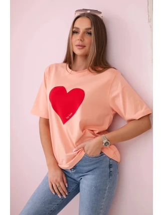 Bavlněná halenka s potiskem srdce losos